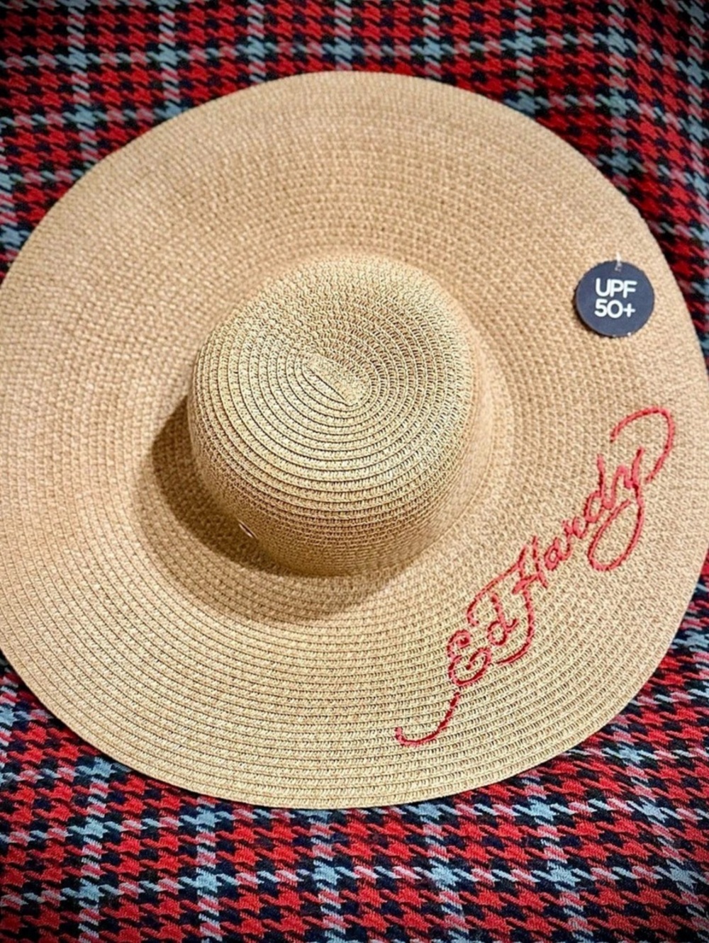 Ed Hardy Wide Brim Straw Sun Hat Brown